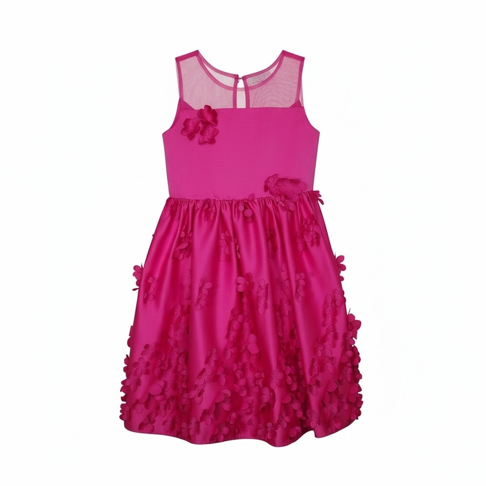 Rare Edition Dress Fuchsia Floral Applique Girls Size 6